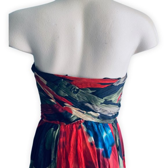 Silk Multicolor  Floral Gown Strapless Formal Dress - Picture 3 of 8